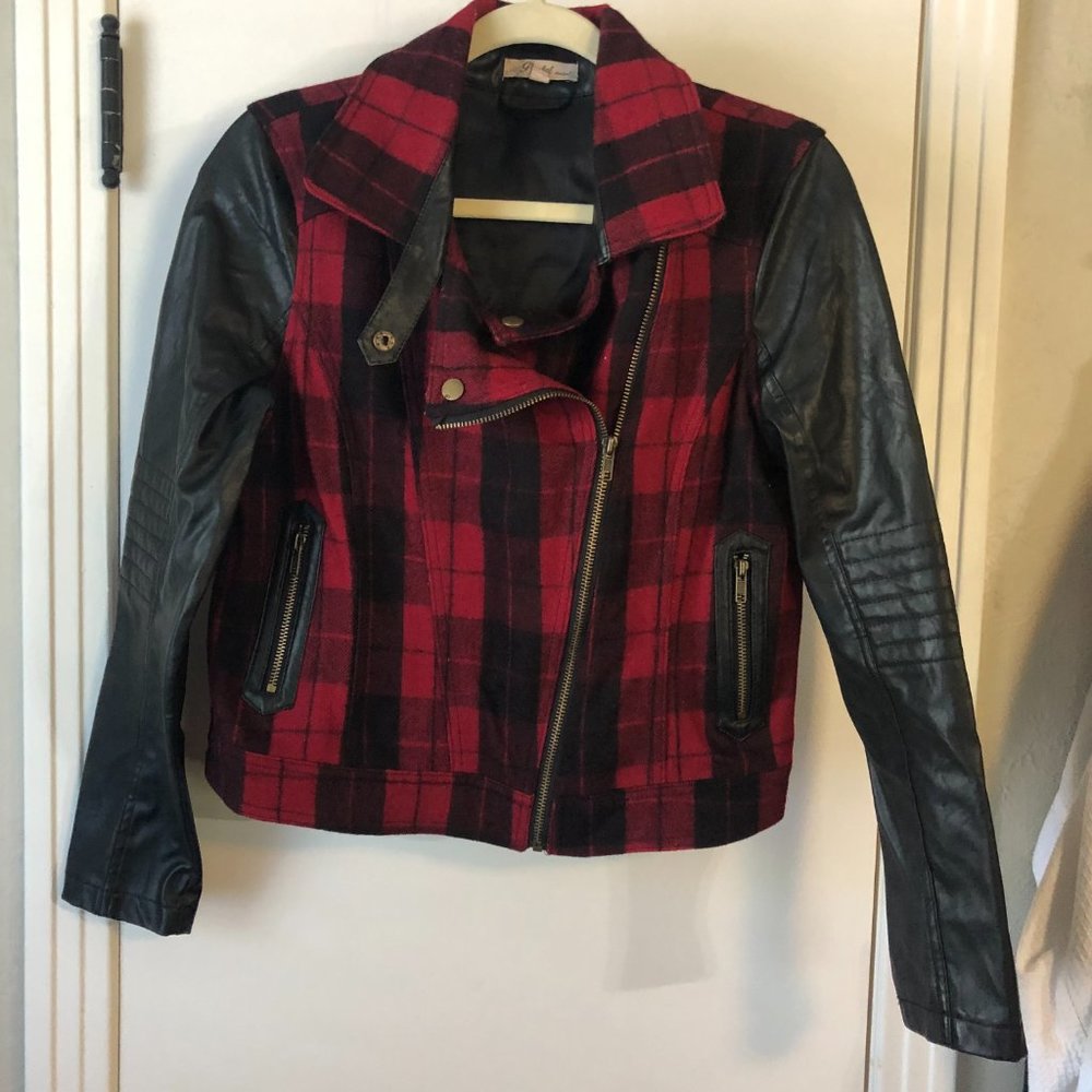 Red Plaid "Leather" Jacket - Pastel Brand - Medium